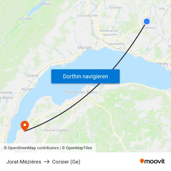 Jorat-Mézières to Corsier (Ge) map