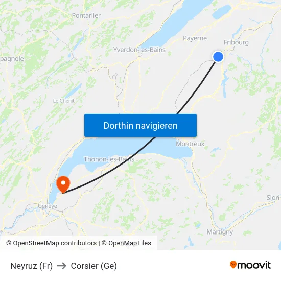 Neyruz (Fr) to Corsier (Ge) map