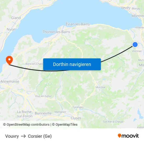 Vouvry to Corsier (Ge) map