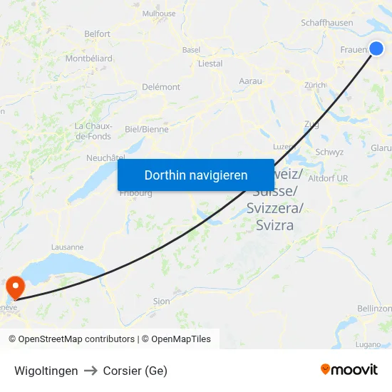 Wigoltingen to Corsier (Ge) map