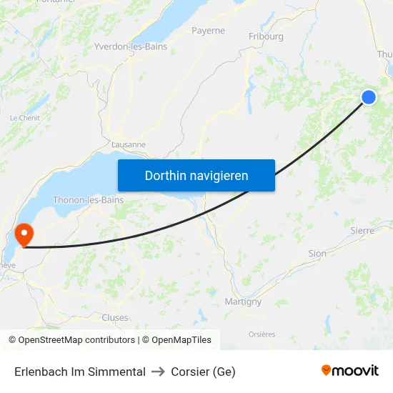 Erlenbach Im Simmental to Corsier (Ge) map