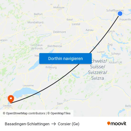 Basadingen-Schlattingen to Corsier (Ge) map