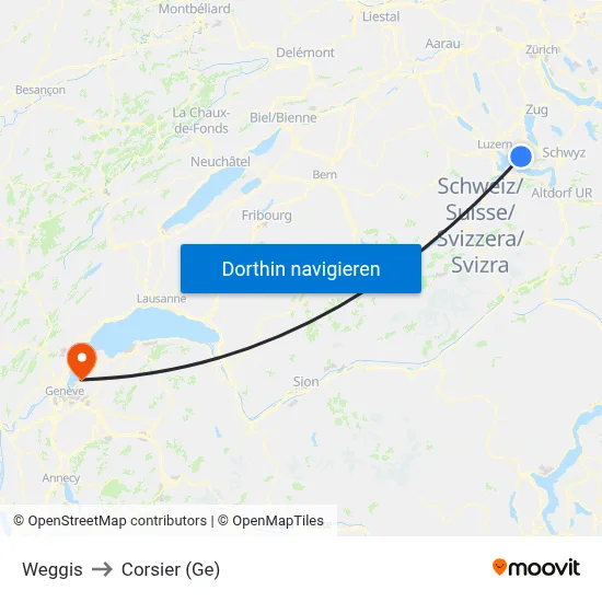 Weggis to Corsier (Ge) map