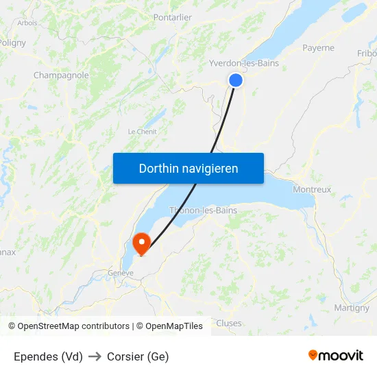 Ependes (Vd) to Corsier (Ge) map