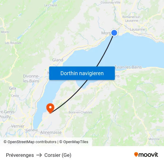 Préverenges to Corsier (Ge) map