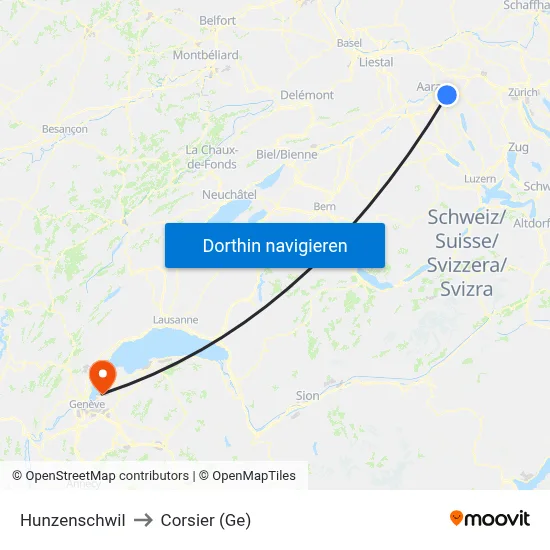 Hunzenschwil to Corsier (Ge) map
