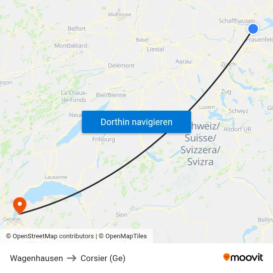 Wagenhausen to Corsier (Ge) map