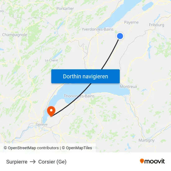 Surpierre to Corsier (Ge) map