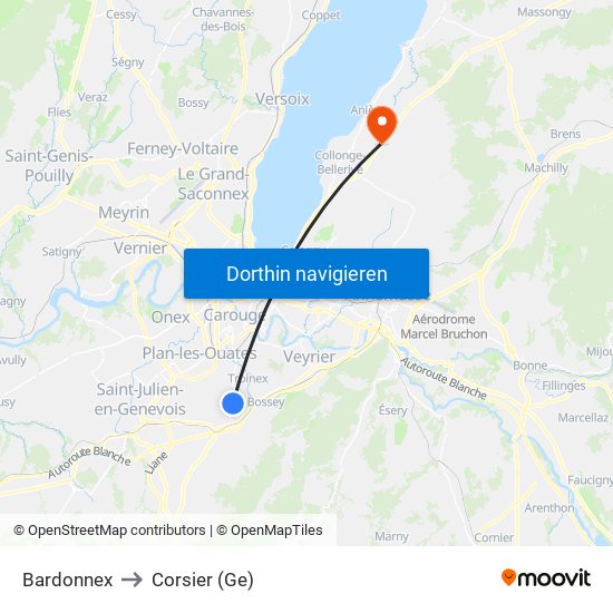 Bardonnex to Corsier (Ge) map