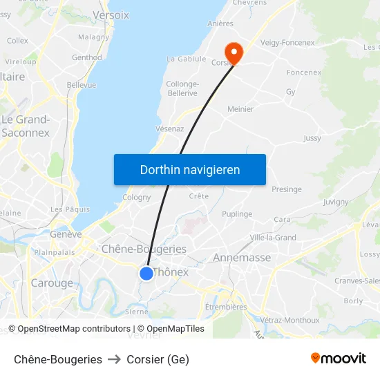 Chêne-Bougeries to Corsier (Ge) map