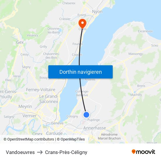 Vandoeuvres to Crans-Près-Céligny map