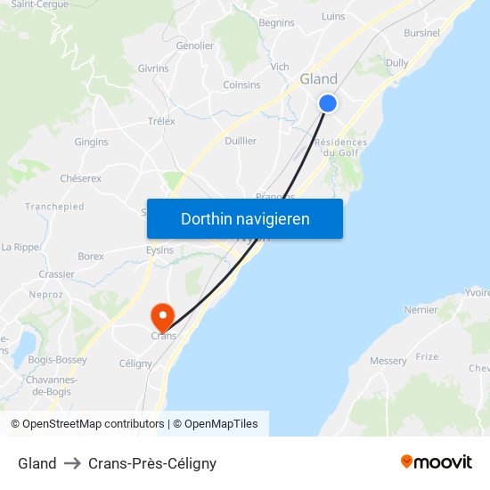 Gland to Crans-Près-Céligny map