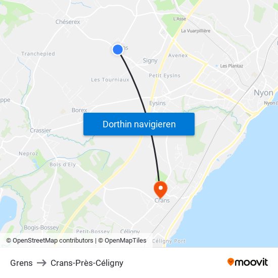 Grens to Crans-Près-Céligny map