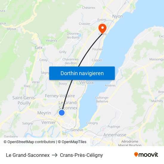 Le Grand-Saconnex to Crans-Près-Céligny map