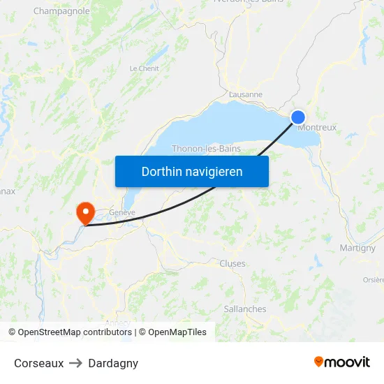 Corseaux to Dardagny map