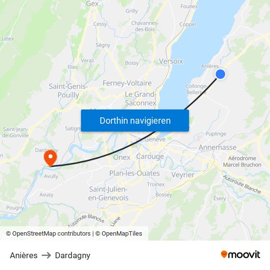 Anières to Dardagny map