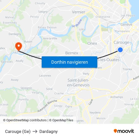 Carouge (Ge) to Dardagny map