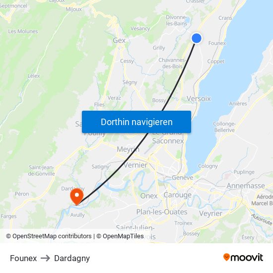 Founex to Dardagny map