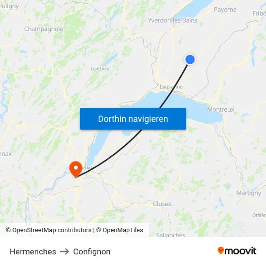 Hermenches to Confignon map