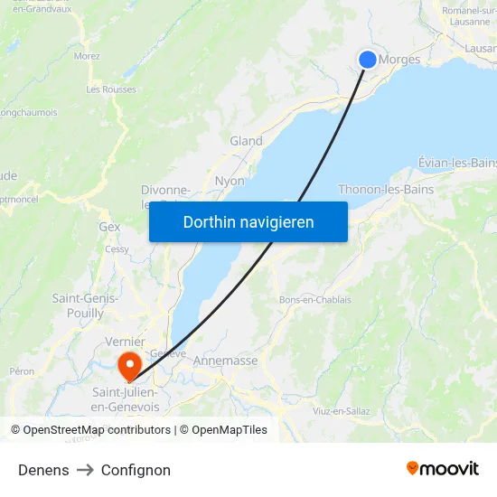 Denens to Confignon map