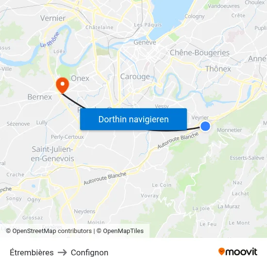 Étrembières to Confignon map