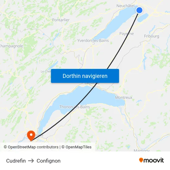 Cudrefin to Confignon map