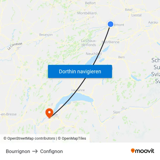 Bourrignon to Confignon map