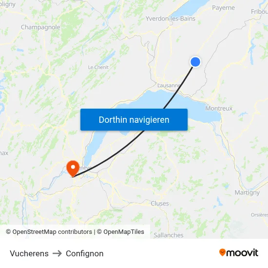 Vucherens to Confignon map
