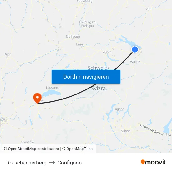 Rorschacherberg to Confignon map