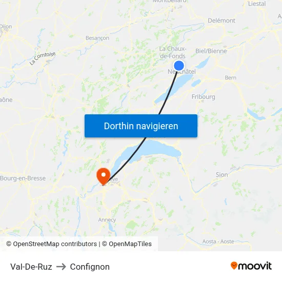 Val-De-Ruz to Confignon map
