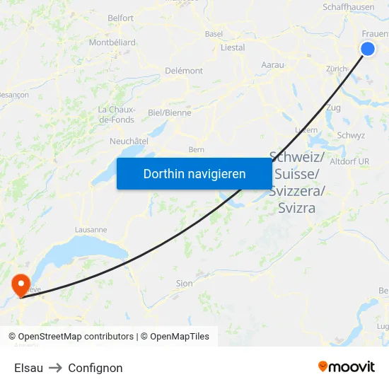 Elsau to Confignon map
