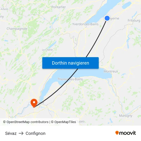 Sévaz to Confignon map