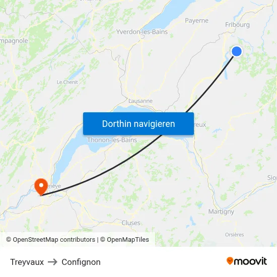 Treyvaux to Confignon map