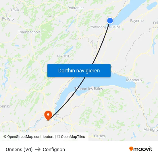 Onnens (Vd) to Confignon map
