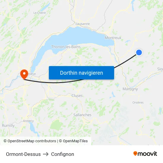 Ormont-Dessus to Confignon map