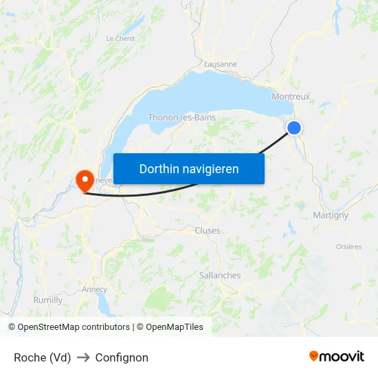 Roche (Vd) to Confignon map