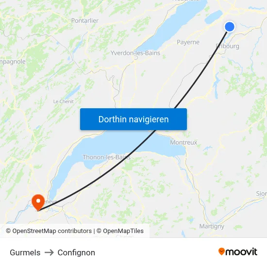 Gurmels to Confignon map