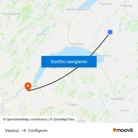 Vaulruz to Confignon map