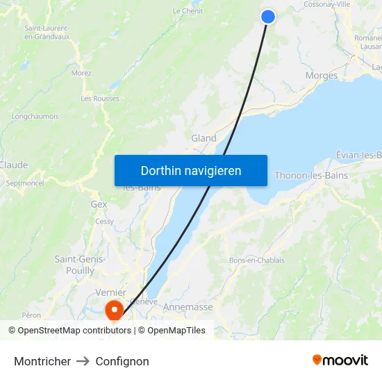Montricher to Confignon map