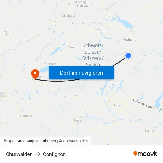 Churwalden to Confignon map