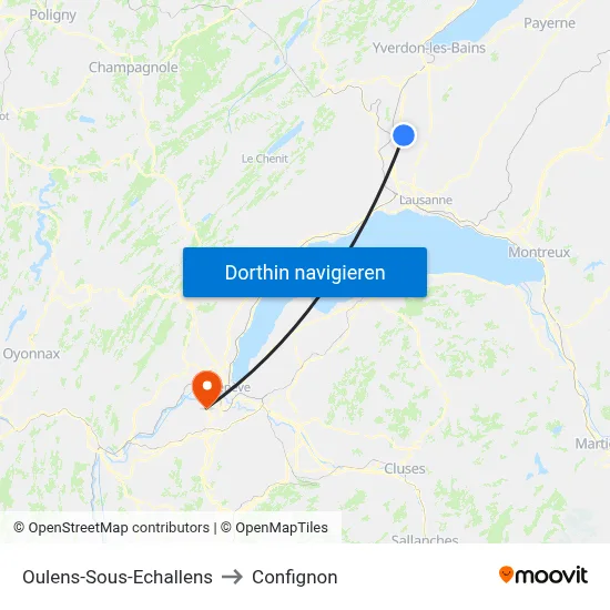 Oulens-Sous-Echallens to Confignon map