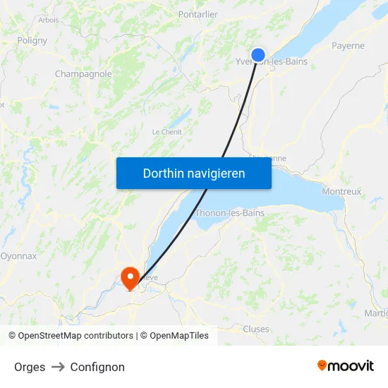 Orges to Confignon map