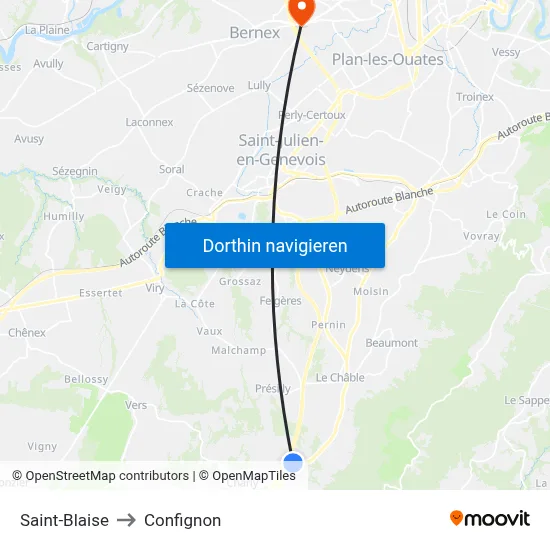 Saint-Blaise to Confignon map