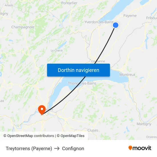 Treytorrens (Payerne) to Confignon map