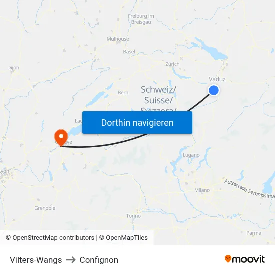 Vilters-Wangs to Confignon map