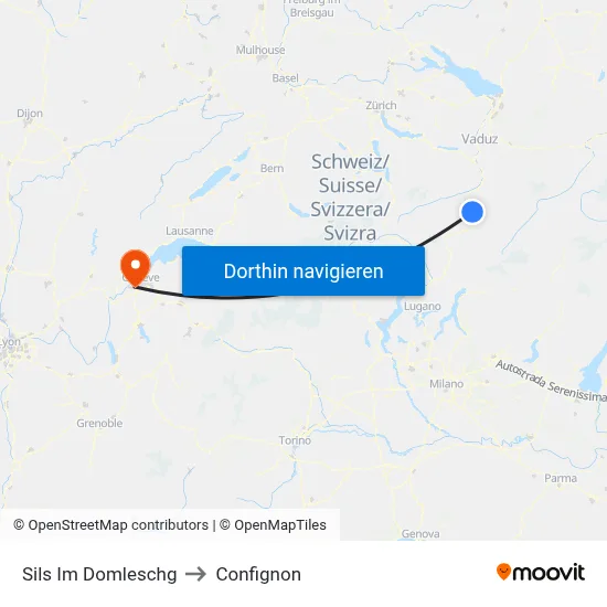 Sils Im Domleschg to Confignon map