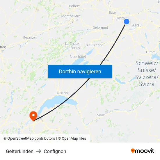 Gelterkinden to Confignon map