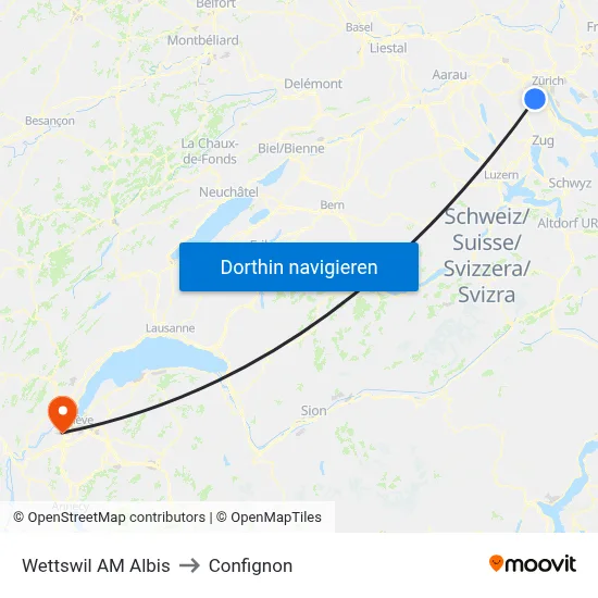 Wettswil AM Albis to Confignon map