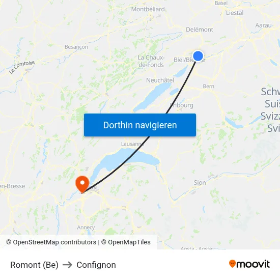Romont (Be) to Confignon map