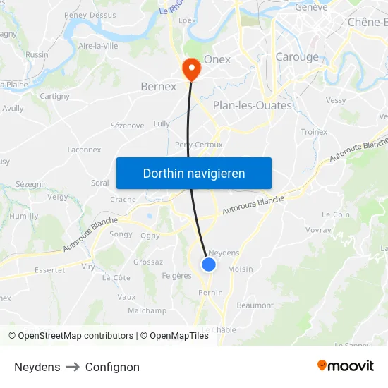 Neydens to Confignon map